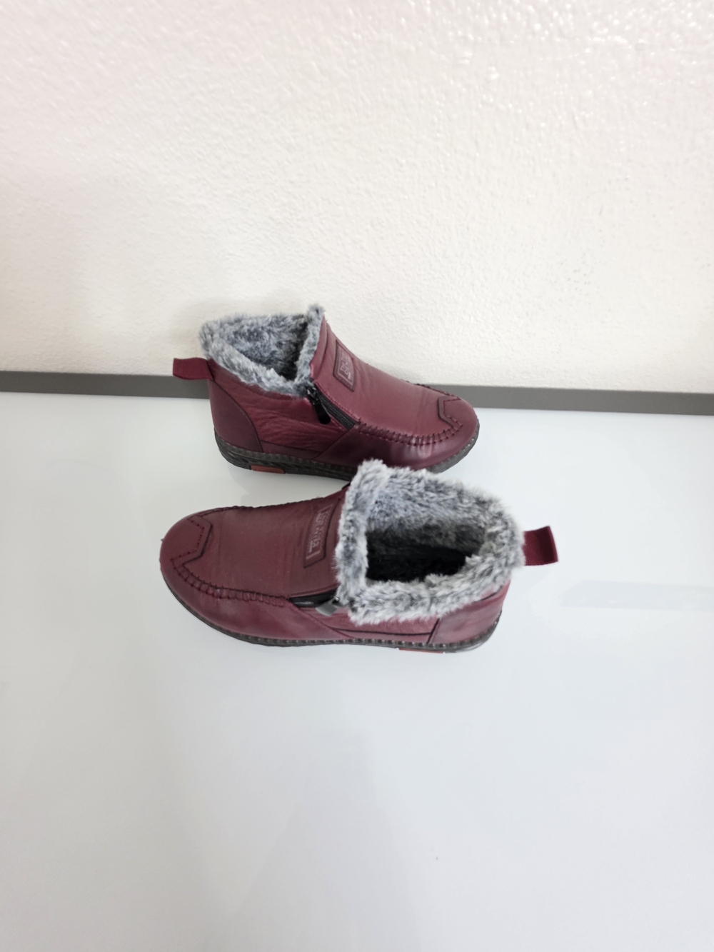 Womens Faux Fur Lined Winter Ankle Boots Burgundy EU 38 US 7 - Picture 4 of 12